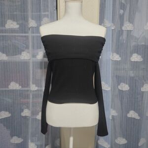 Angel Style Black Off-The-Shoulder Long Sleeve Top